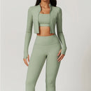 Workout Outfit ActiveWear 3 Pieces Workout Clothes Sports Bra High Waist Gym Leggings Long-Sleeved