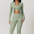 Workout Outfit ActiveWear 3 Pieces Workout Clothes Sports Bra High Waist Gym Leggings Long-Sleeved